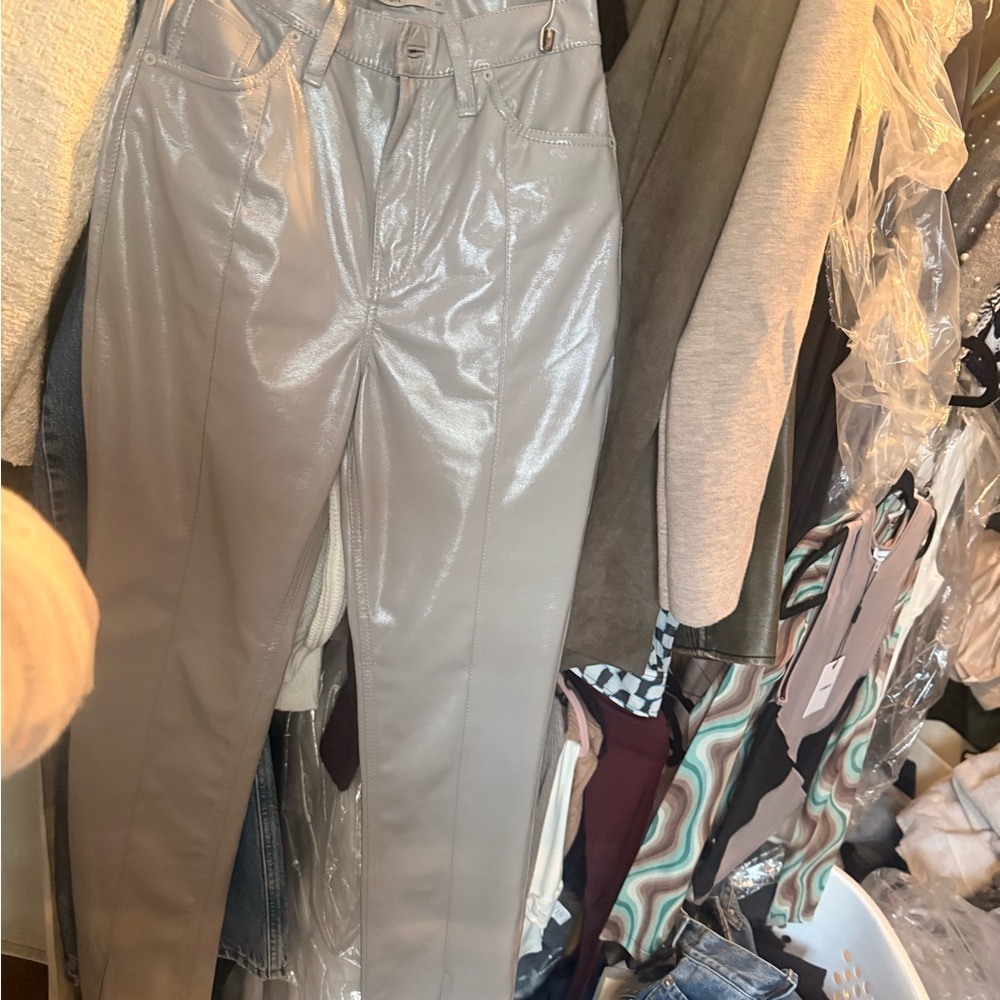 Hudson Jeans Shimmery Light Taupe Faux Leather Pants